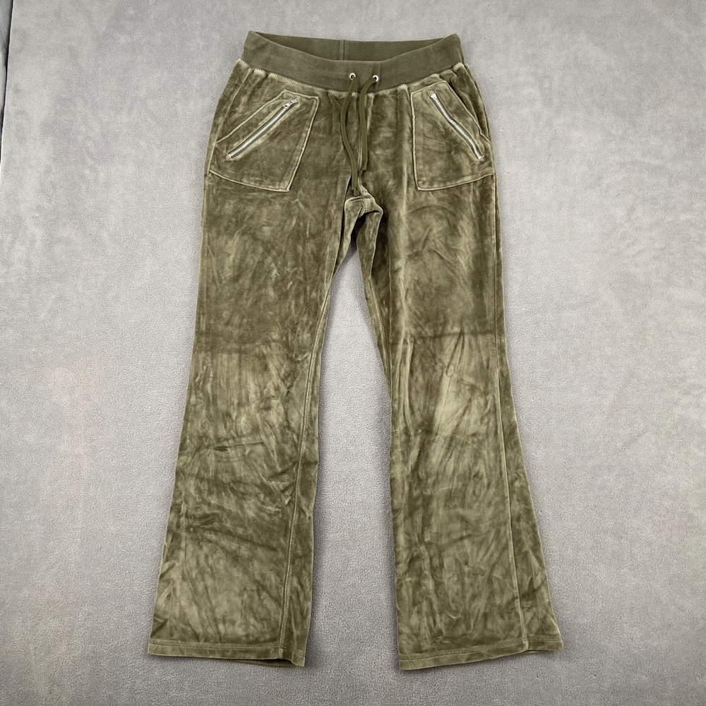 Banana Republic Velour Bootcut Pants Womens Medium Olive Green Cotton Drawstring